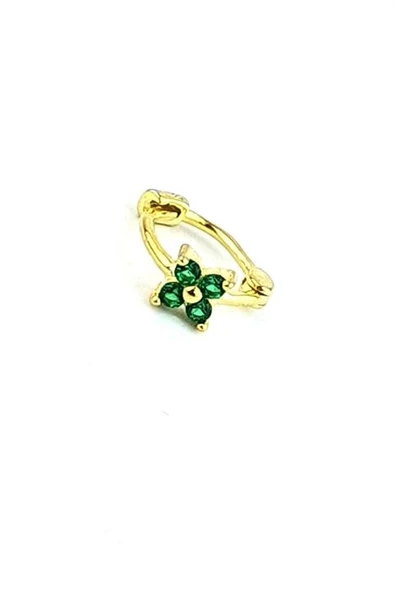 Yeşil Zirkon Taş Detaylı 925Ayar Gümüş Üzerine Altın Kaplama Tragus Kıkırdak Halka Piercing 6Mm Cap ürün görseli 1