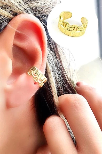925Ayar Gümüş Üzerine Altın Kaplama Trend Sıkıştırmalı Kıkırdak Earcuff Küpe ürün görseli 1