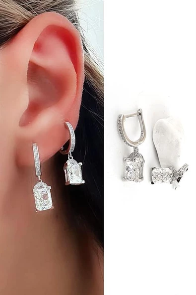 Sky Diamond Taşlı 925Ayar Gümüş Üzerine Beyaz Altın Kaplama Şık Küpe ürün görseli 1