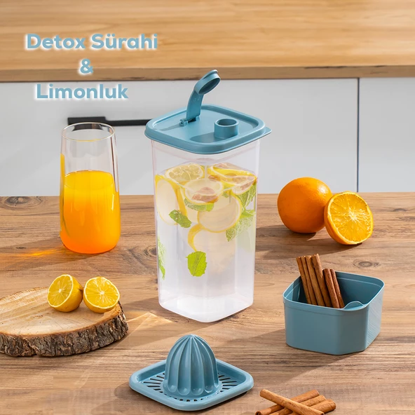 Porsima 1110 Sızdırmaz Kapaklı Detoks Sürahi - Matara & Limonluk, Şerbetlik, Suluk Şeffaf Mavi 2L ürün görseli 1