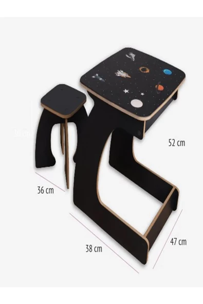DECOLOVE Space Aktivite Masası Ve Tabure Siyah ürün görseli 1