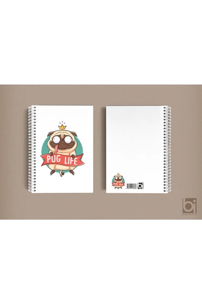 Pug Life Kral Köpek A5 Çizgisiz Spiralli Defter Bigelio ürün görseli 1