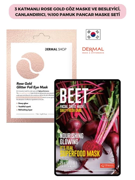 3 Katmanlı Rose Gold Göz Maske ve Besleyici, Canlandırıcı, %100 Pamuk Pancar Maske Seti ürün görseli 1