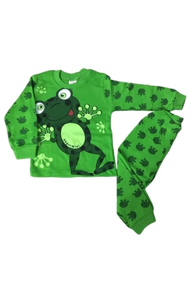 Unisex Bebek Yeşil Süper Mini Kurbağa Desenli Pijama Takımı ürün görseli 1