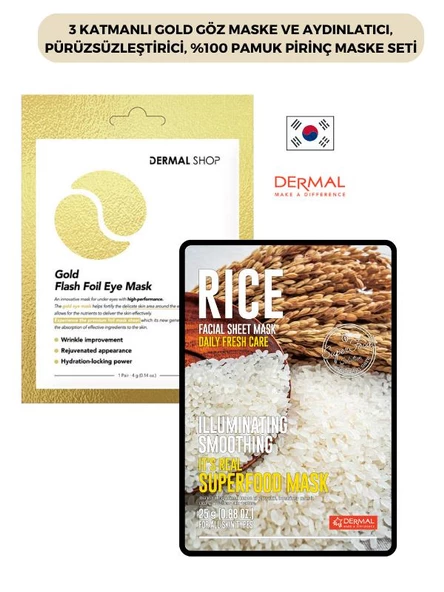 3 Katmanlı Gold Göz Maske ve Aydınlatıcı, Pürüzsüzleştirici, %100 Pamuk Pirinç Maske Seti ürün görseli 1