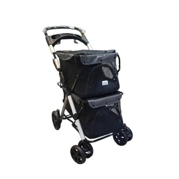 Tommy İki Katlı Evcil Hayvan Arabası 85x51x100cm Siyah Max 10+10 Kg ürün görseli 1