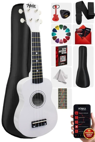 Midex UKX-901WH Beyaz Soprano Ukulele (Askı Çanta Pena) ürün görseli 1