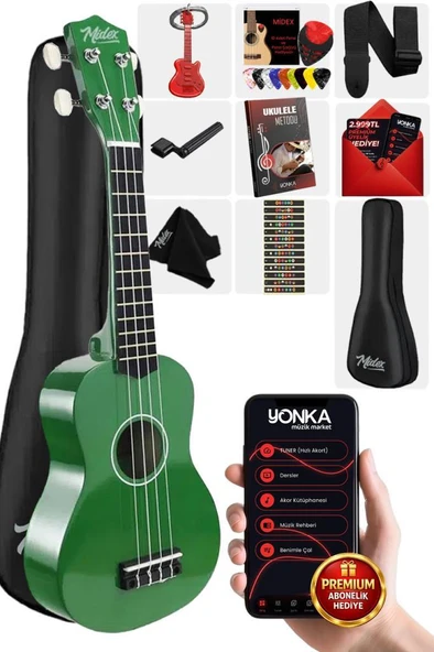 Midex UKX-901GR Yeşil Soprano Ukulele (Askı Çanta Metod Pena) ürün görseli 1