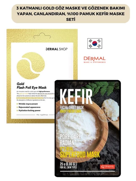 3 Katmanlı Gold Göz Maske ve Gözenek Bakımı Yapan, Canlandıran, %100 Pamuk Kefir Maske Seti ürün görseli 1