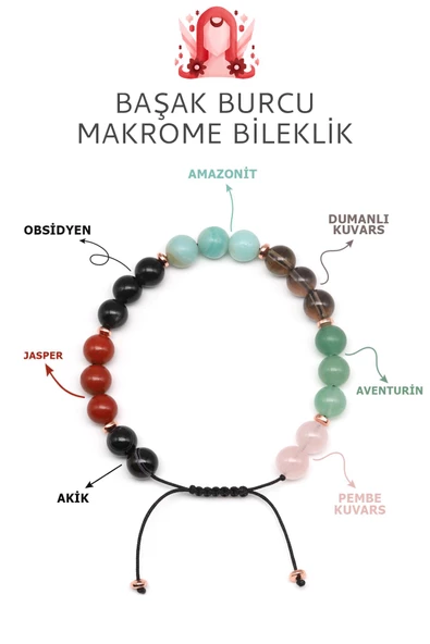 Başak Burcu Taşlarından Oluşan Doğal Taş Makrome Bileklik 8 mm Küre Kesim - Burç Bilekliği ürün görseli 1
