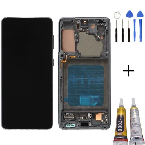TE Samsung S21 G990 Uyumlu Çıtalı A Kalite Lcd Ekran Siyah Full Set ürün görseli 1