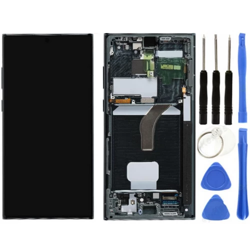 TE Samsung S22 Ultra 5G S908E Uyumlu Çıtalı A Kalite Lcd Ekran Yeşil+Tamir Seti ürün görseli 1
