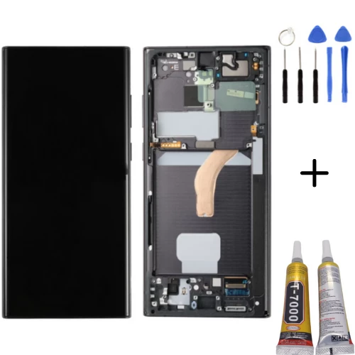 TE Samsung S22 Ultra 5G S908E Uyumlu Çıtalı Lcd Ekran Servis Siyah+Montaj Seti ürün görseli 1