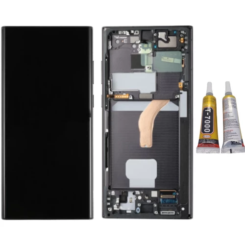 TE Samsung S22 Ultra S908 Uyumlu Çıtalı Lcd Ekran Servis Siyah+B7000 ürün görseli 1