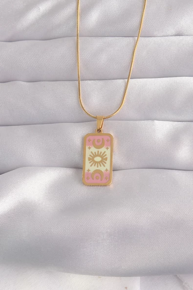 316L Çelik Gold Renk Karışık Mineli Ay Figür Tarot Kolye TJ-BKO9036 ürün görseli 1