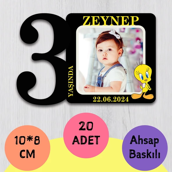 3 Yaşında Foto Baskılı Magnet 20 Adet ürün görseli 1