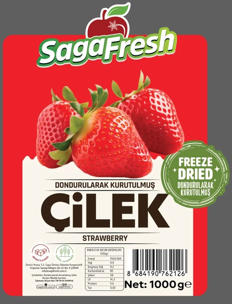SagaFresh Dondurularak Kurutulmuş Çilek Dilimleri 1000g ürün görseli 1
