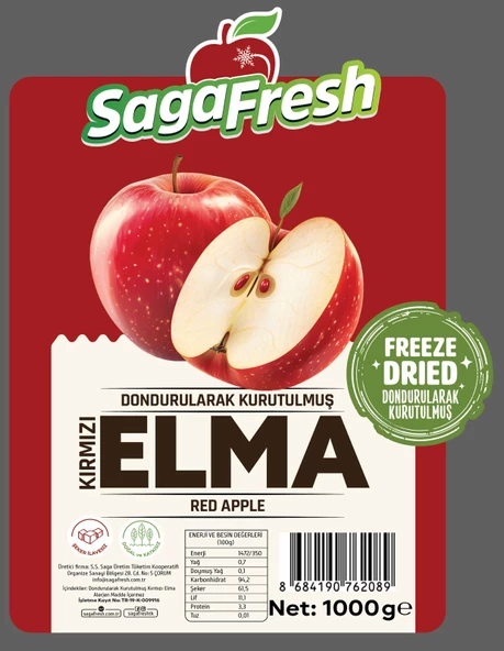 SagaFresh Dondurularak Kurutulmuş Kırmızı Elma Dilimleri 1000g ürün görseli 1