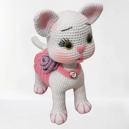 Süslü Pembiş Kedicik Amigurumi Organik Oyuncak ürün görseli 1