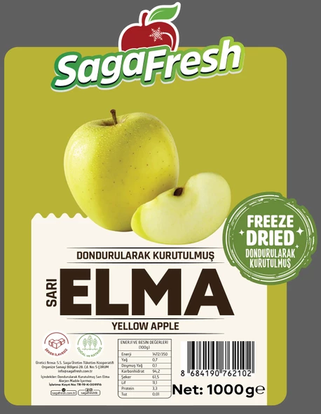 SagaFresh Dondurularak Kurutulmuş Sarı Elma Dilimleri 1000g ürün görseli 1