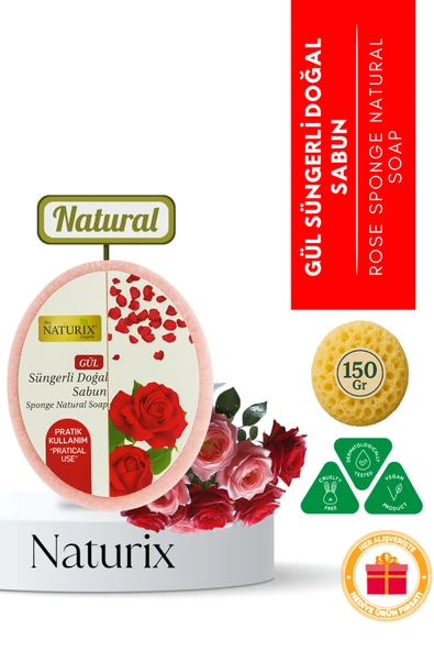Naturix Süngerli Doğal Gül Sabunu 150 Gr - Peeling Etkili Arındırıcı Sabun ürün görseli 1