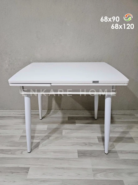 Enkare Beyaz Küçük Mdf Masa, Beyaz Ayaklı, Açılabilir Mutfak Masası, 4 Kişilik Yemek Masası ürün görseli 1