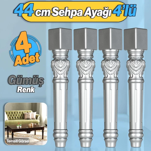 Star Plastik Sehpa Ayağı 44 cm 4 Adet Gümüş Renk Orta Ayak Zigon Sehpa Mobilya Masa Ayakları Gri ürün görseli 1