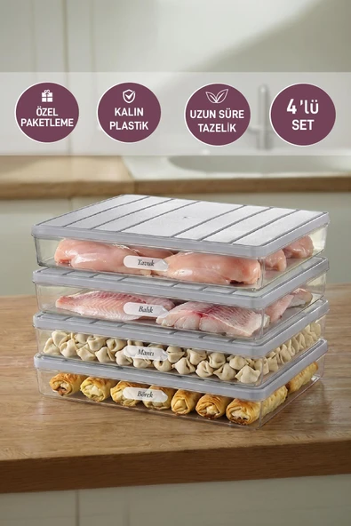 4 Adet 2,25 Lt. Nora Organizer Buzdolabı Buzluk Düzenleyici Saklama Kabı ürün görseli 1