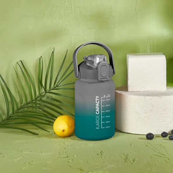 Selka Home - Briella 1000 ML Gri Yeşil Pipetli Motivasyon Matara ürün görseli 1