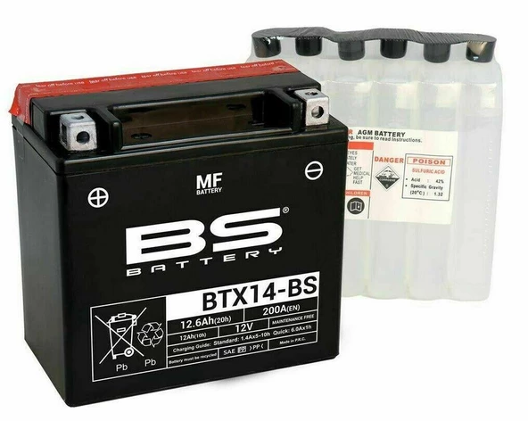 Bs Btx14-Bs 2007-2011 Piaggio X Evo 250 Uyumlu Akü Sulu Akü ürün görseli 1