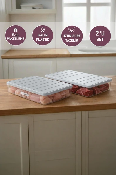 2 Adet 2,25 Lt. Nora Organizer Buzdolabı Buzluk Düzenleyici Saklama Kabı ürün görseli 1