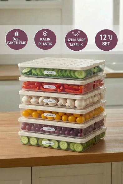 12 Adet 1 Lt. Nora Organizer Buzdolabı Buzluk Düzenleyici Saklama Kabı ürün görseli 1