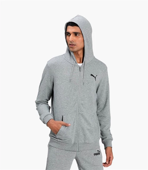 Puma Ess Small Logo Fz Hoodie Erkek Gri Kapüşonlu Fermuarlı Sweatshirt / Hırka - 586704 53 ürün görseli 1