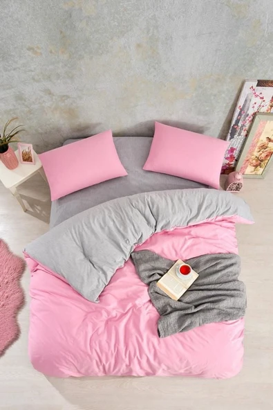 Nevresim Dünyası Düz Renk Pembe Çift Kişilik Nevresim Takımı ürün görseli 1