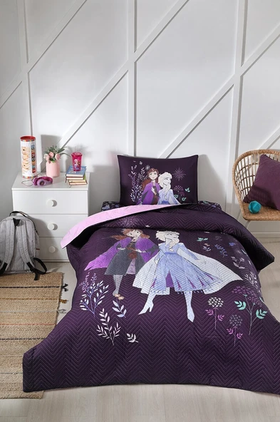 Özdilek Frozan Nature Tek Kişilik Disney Lisanslı Lastikli Fitted Çarşaf Kapitone Çocuk Nevresim Takımı Mor ürün görseli 1