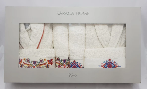 Karaca Home Chipas Offwhite Nakışlı Aile Banyo Seti ürün görseli 1