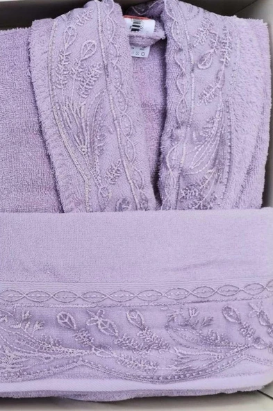Özdilek Ruby Aile Bornoz Seti Krem Mürdüm - Resim 2