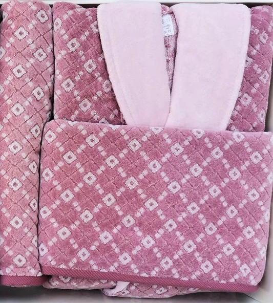 Özdilek Diamond Soft Aile Bornoz Seti Kahve Bordo - Resim 3