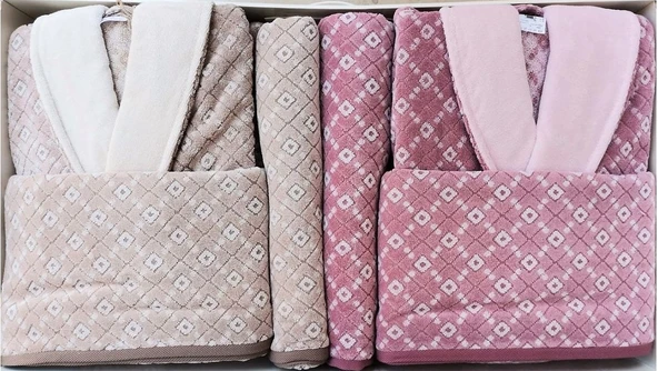 Özdilek Diamond Soft Aile Bornoz Seti Kahve Bordo ürün görseli 1