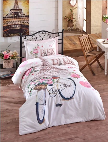 Clasy Paris Love Ranforce Genç Nevresim Takımı Tek Kişilik Pembe ürün görseli 1