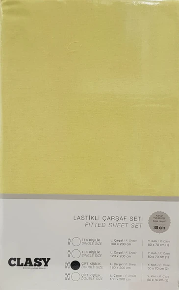 Clasy Çift Kişilik Lastikli Çarşaf Seti 160x200 Sarı V1 ürün görseli 1