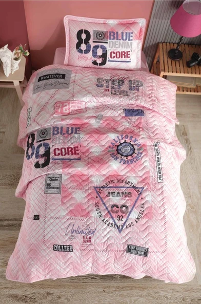 Clasy Ranforce Genç Yatak Örtüsü Tek Kişilik Denim V1 Pembe ürün görseli 1