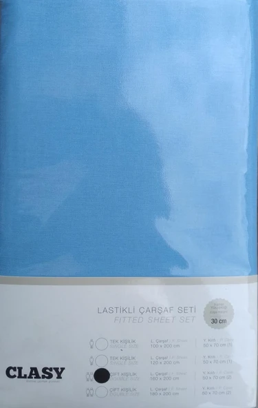 Clasy Çift Kişilik Lastikli Çarşaf Seti 160x200 V16 Mavi ürün görseli 1