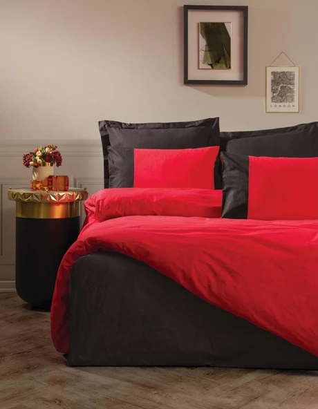 Cotton Box Plain Tek Kişilik Nevresim Takımı Kırmızı Siyah ürün görseli 1