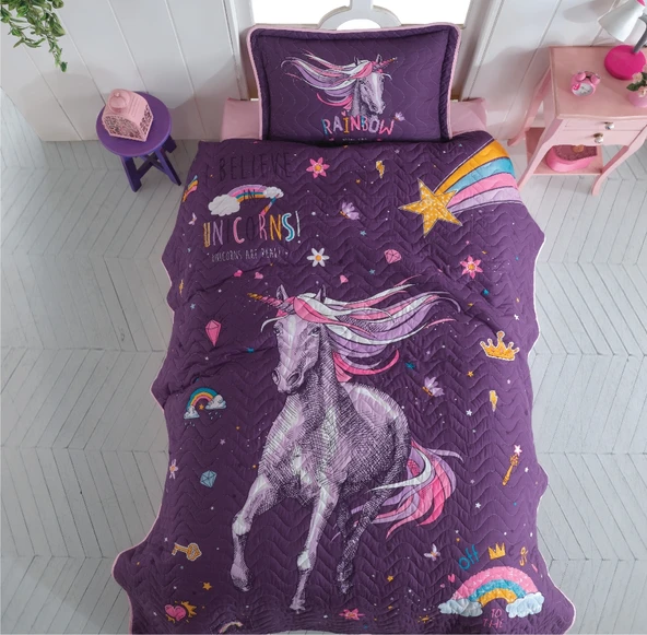 Clasy Tek Kişilik Genç Yatak Örtüsü Rainbow Mor ürün görseli 1