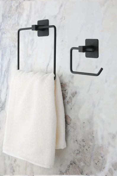 MultiStore Kare Yapışkanlı Siyah Kare Havluluk Tuvalet Kağıtlığı 2li Banyo Düzenleyici Seti ürün görseli 1