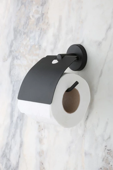 MultiStore Siyah Geniş Kapaklı Tuvalet Kağıtlığı Wc Kağıtlık Tuvalet Kağıdı Askısı ürün görseli 1