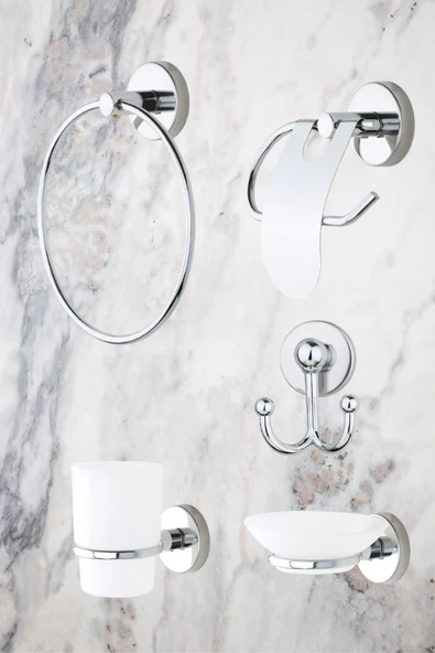 MultiStore Yuvarlak Havluluklu 5'li Banyo Aksesuar Seti ürün görseli 1