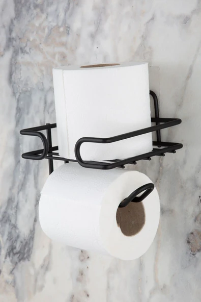 MultiStore Yapışkanlı Yedekli Tuvalet Kağıtlığı Wc Kağıtlık Tutucu Askısı Mat Siyah ürün görseli 1