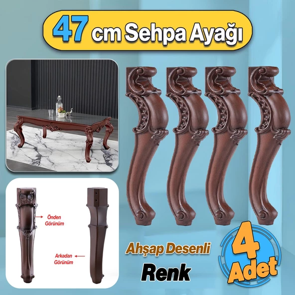 Ahşap Desenli 4 Adet Valenta Plastik Sehpa Ayağı 47 cm  Mobilya Zigon Çay Orta Sehpası Ayak Ayakları ürün görseli 1